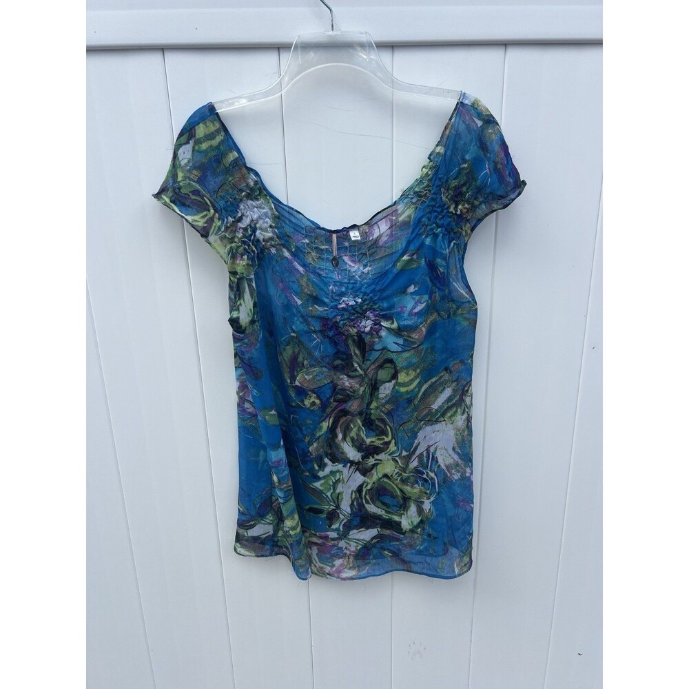 Robin K Floral Top Sheer Flowy Tank Top Sz Large